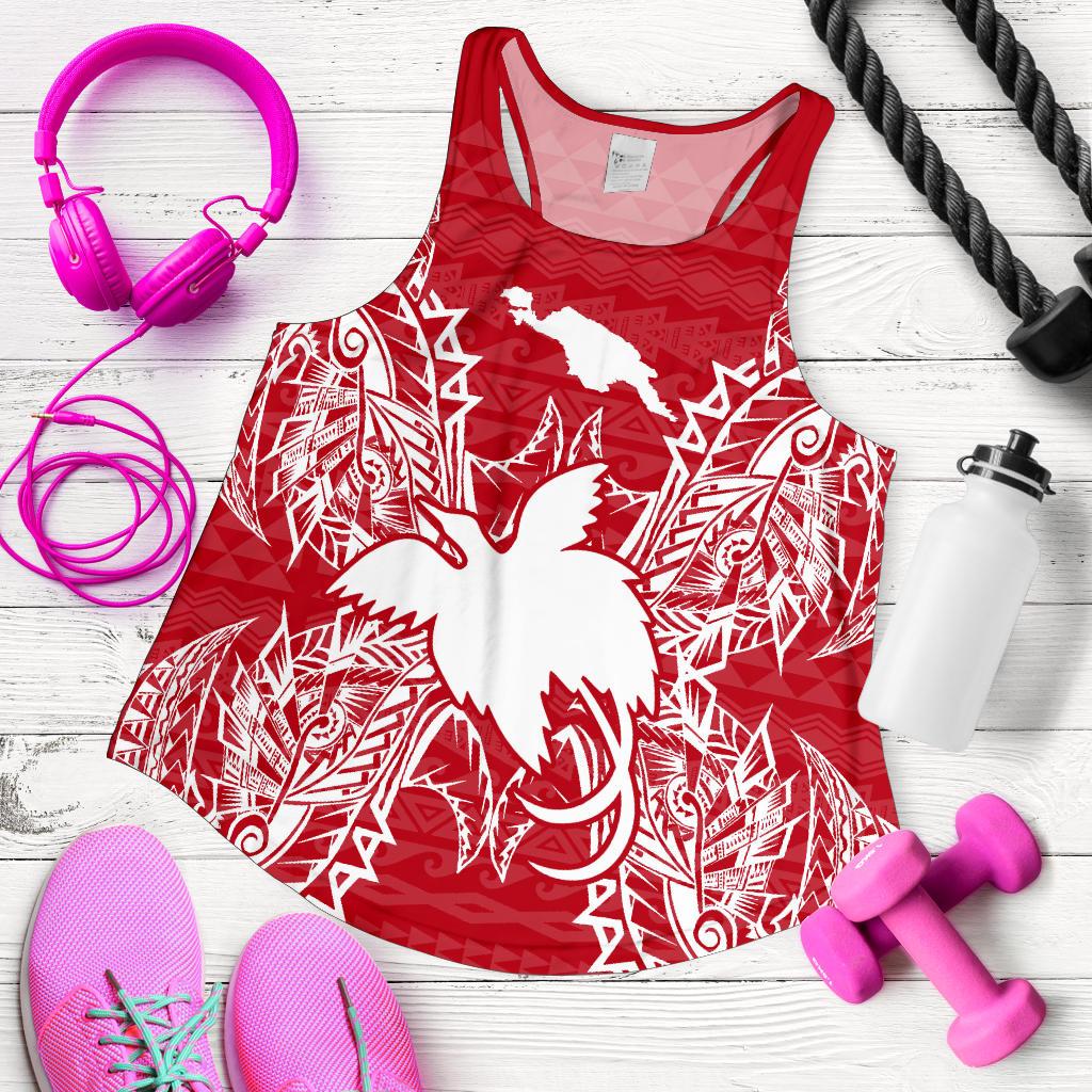 Papua New Guinea Polynesian Women Tank Top Map Red White - Polynesian Pride