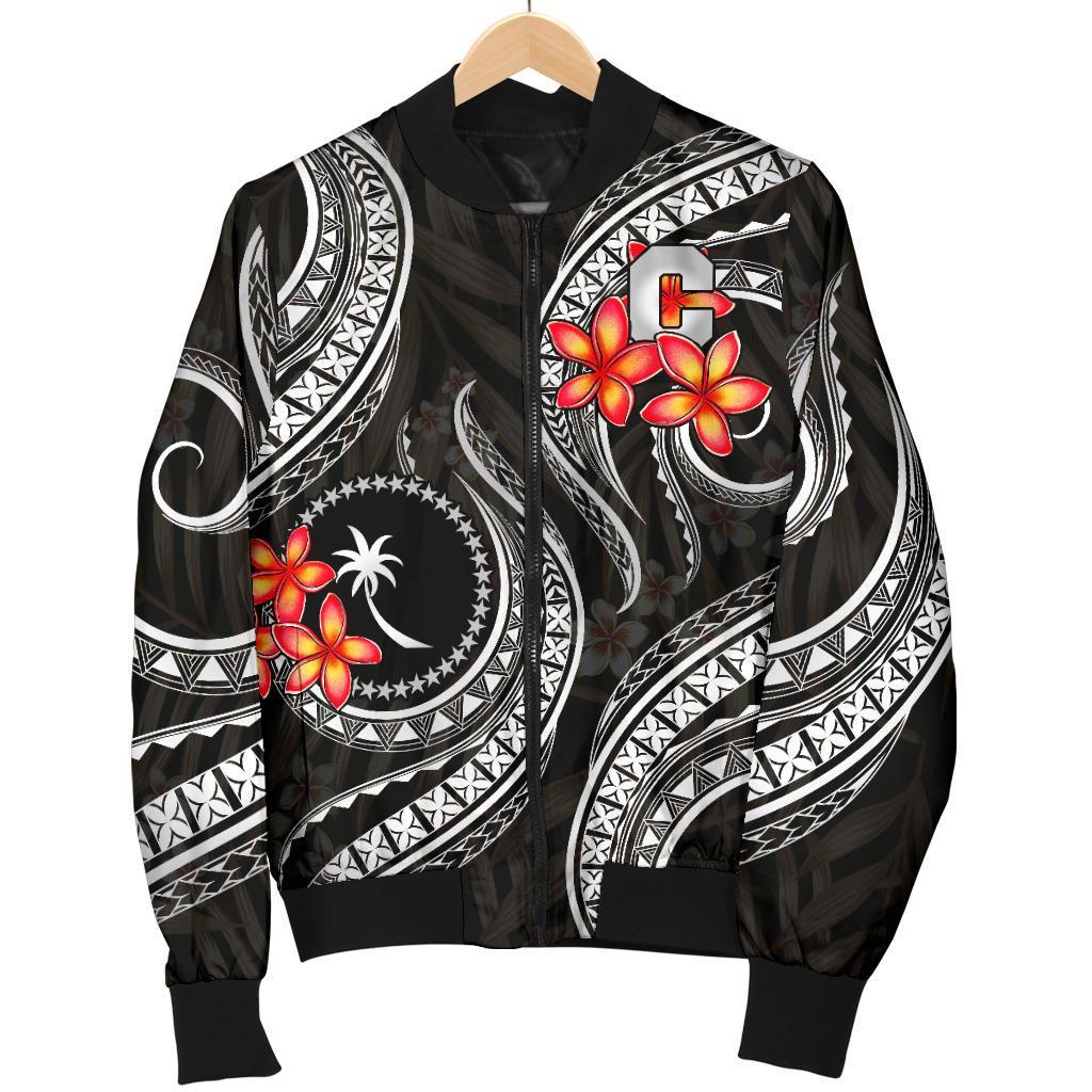 Chuuk Micronesian Men Bomber Jacket - Black Plumeria Black - Polynesian Pride