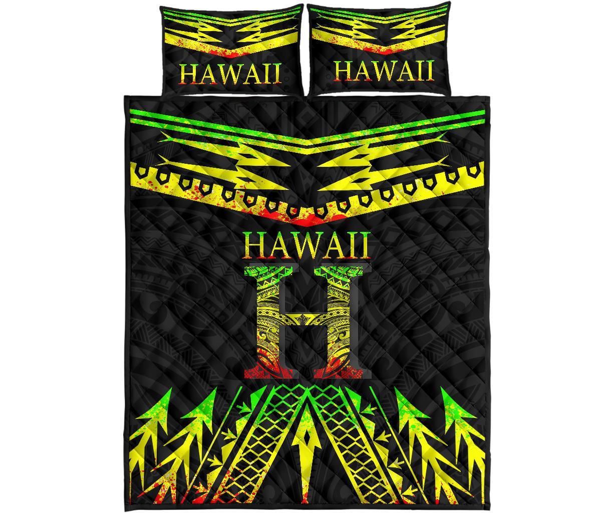 Hawaii Quilt Bed Set - Reggae Hawaii Tribal Polynesia Tattoo Art - Polynesian Pride