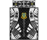 Tuvalu Quilt Bed Set - Tuvalu Coat Of Arms White Tattoo Style Art - Polynesian Pride
