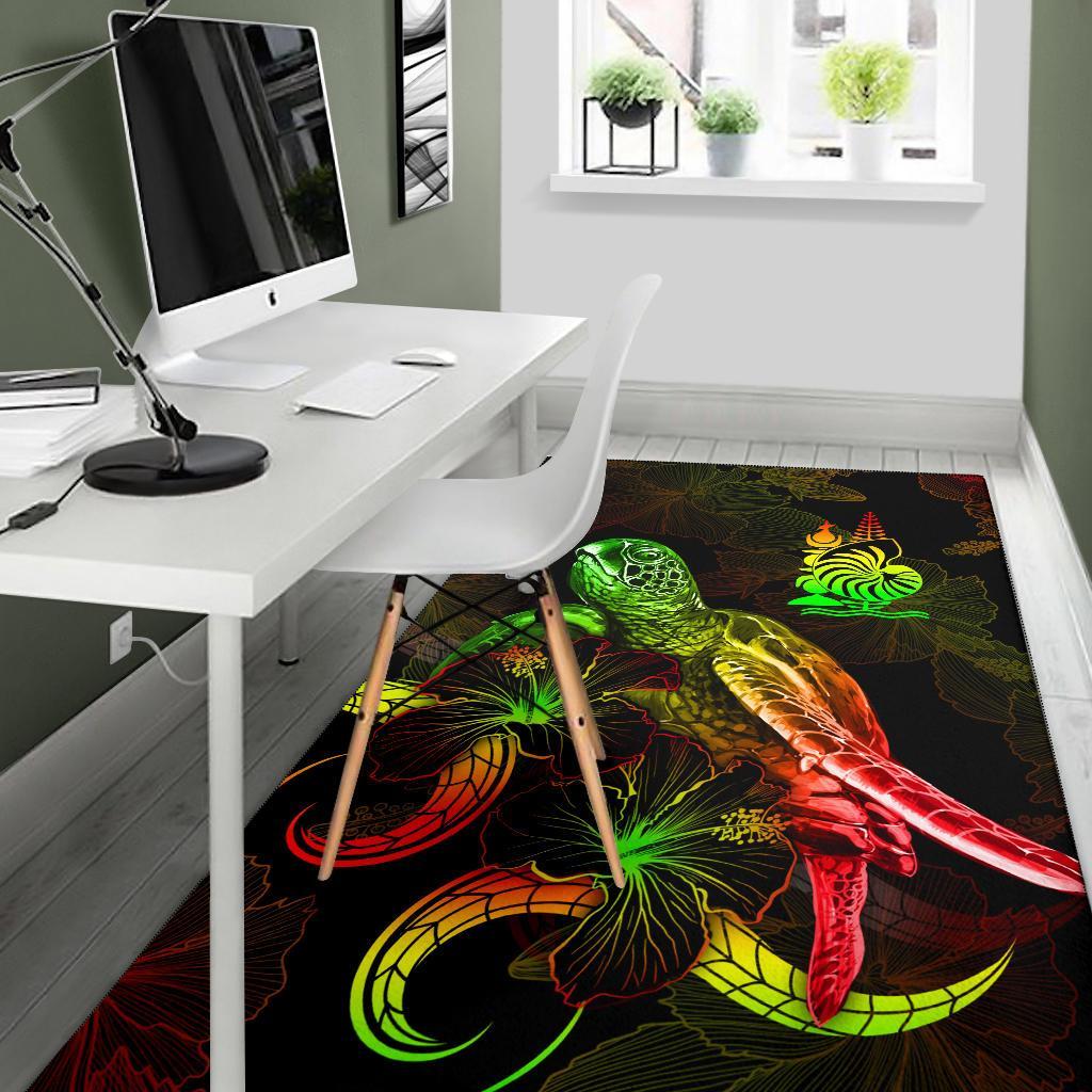 New Caledonia Polynesian Area Rugs - Turtle With Blooming Hibiscus Reggae - Polynesian Pride