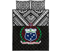Samoa Polynesian Polynesian Quilt Bed Set - Samoa Coat Of Arms Black Version Black - Polynesian Pride