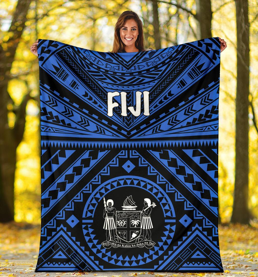Fiji Premium Blanket - Fiji Seal With Polynesian Tattoo Style (Blue) - Polynesian Pride