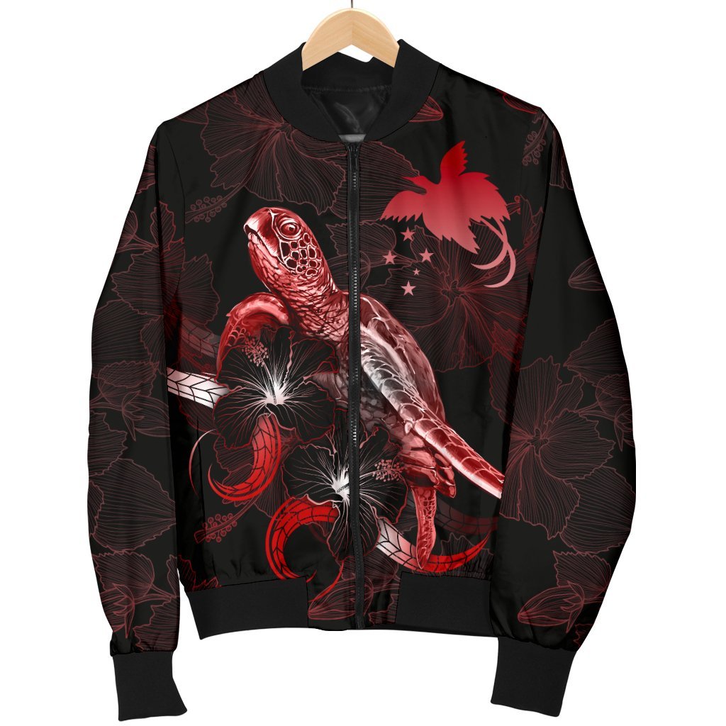 Papua New Guinea Polynesian Men's Bomber Jacket - Turtle With Blooming Hibiscus Red - Polynesian Pride