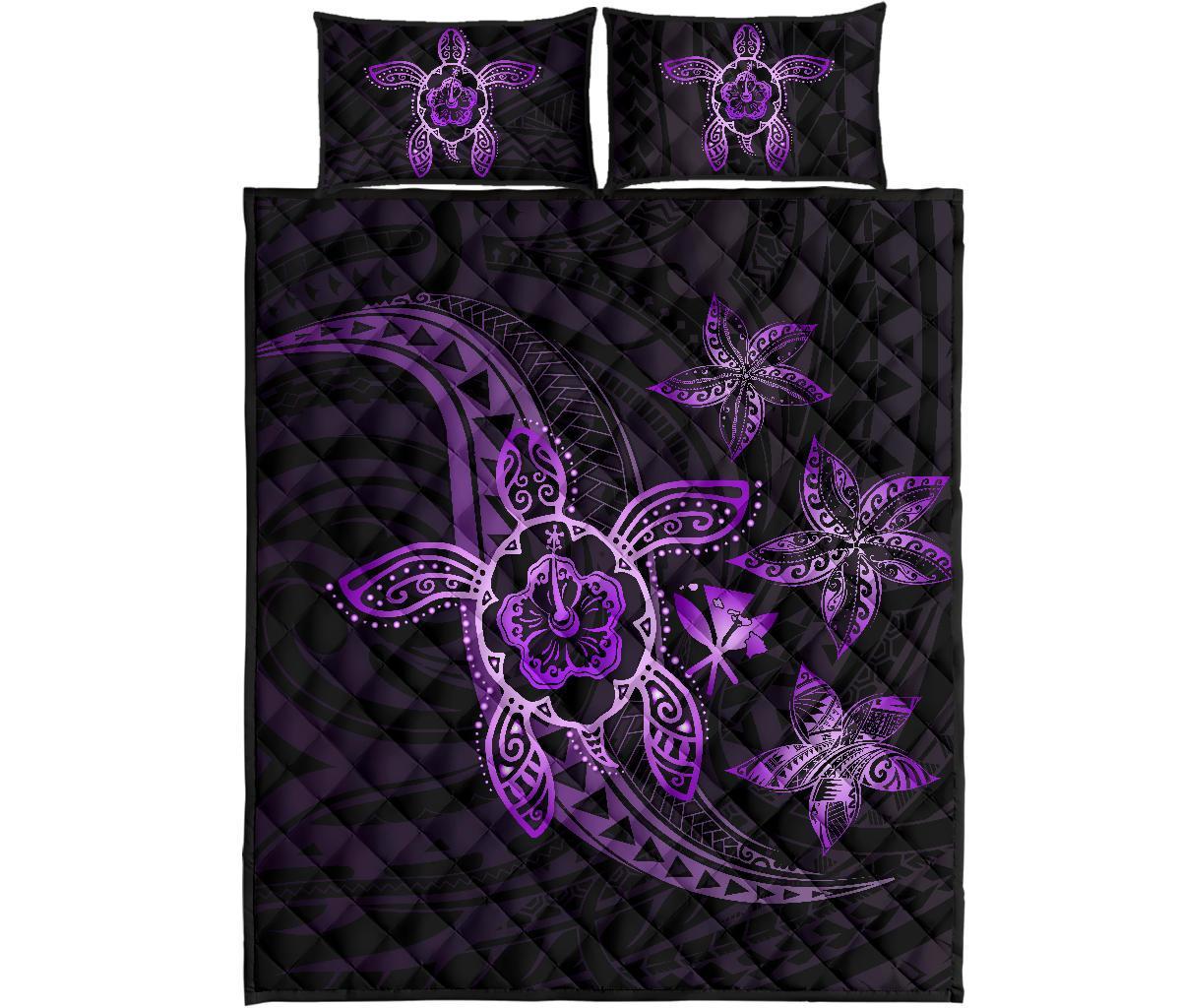 Kanaka Map Hibiscus Plumeria Turtle Art Violet Polynesian Quilt Bed Set Violet - Polynesian Pride