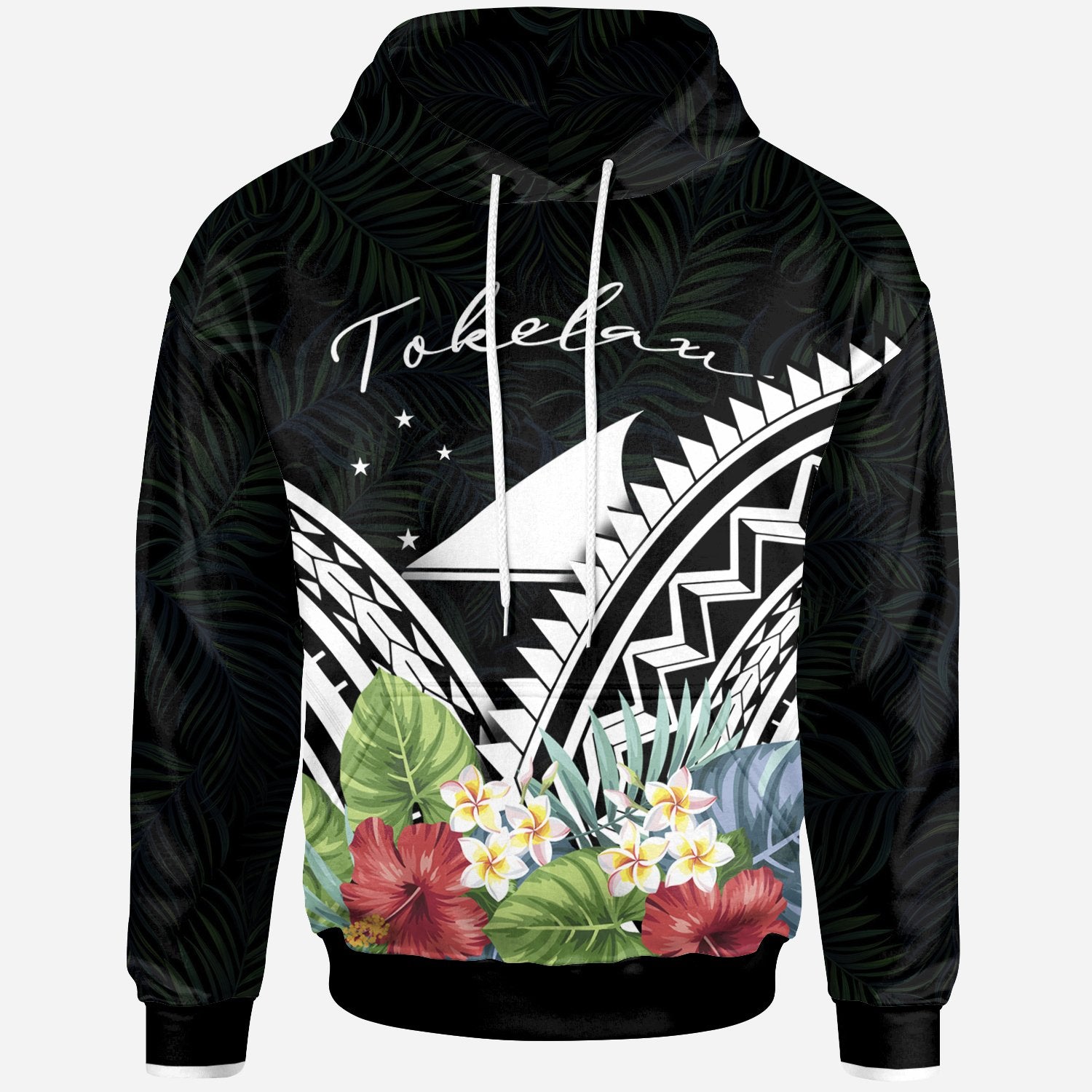 Tokelau Hoodie Tokelau Coat of Arms & Polynesian Tropical Flowers White Unisex White - Polynesian Pride