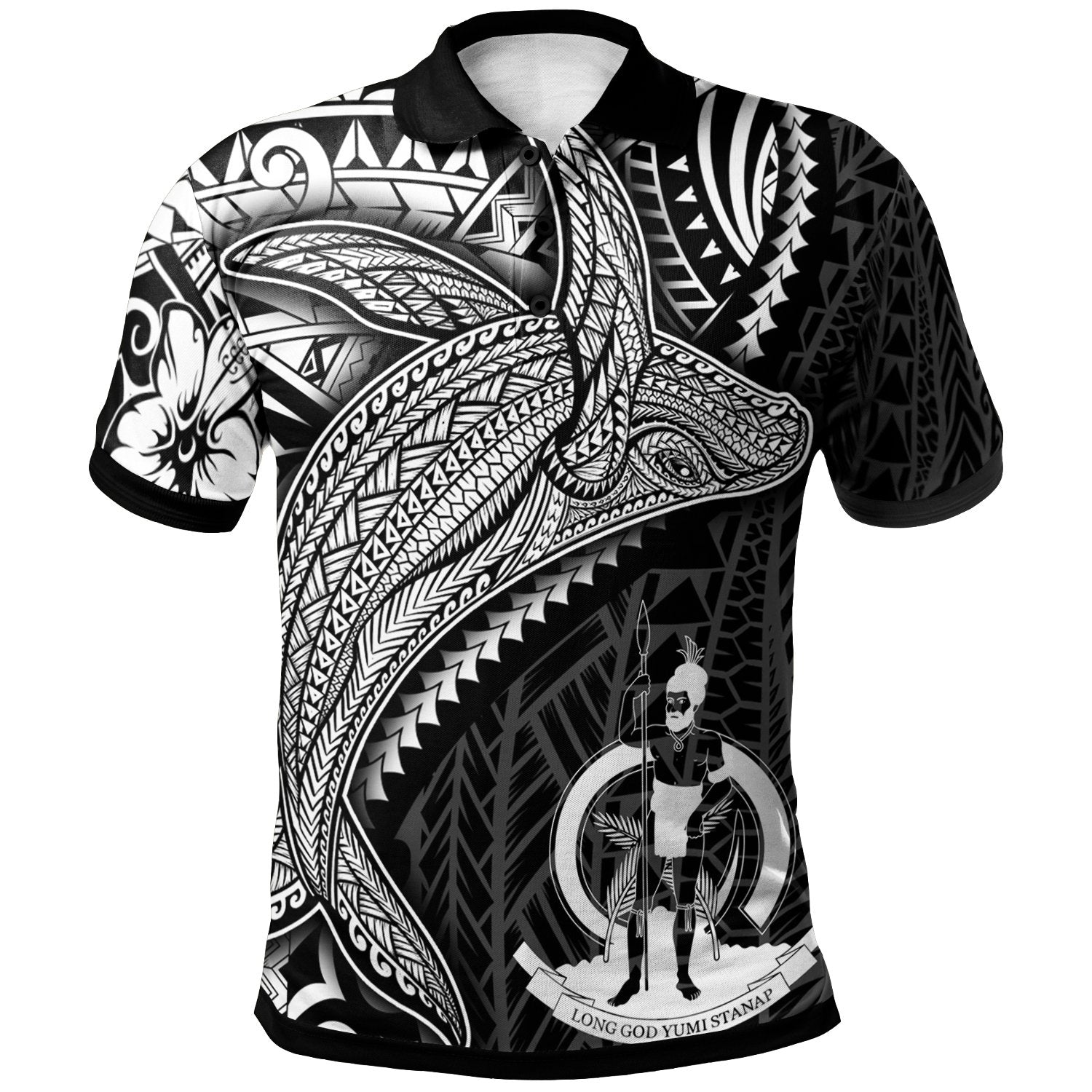Vanuatu Polo Shirt Humpback Whale and Coat of Arms White Unisex White - Polynesian Pride