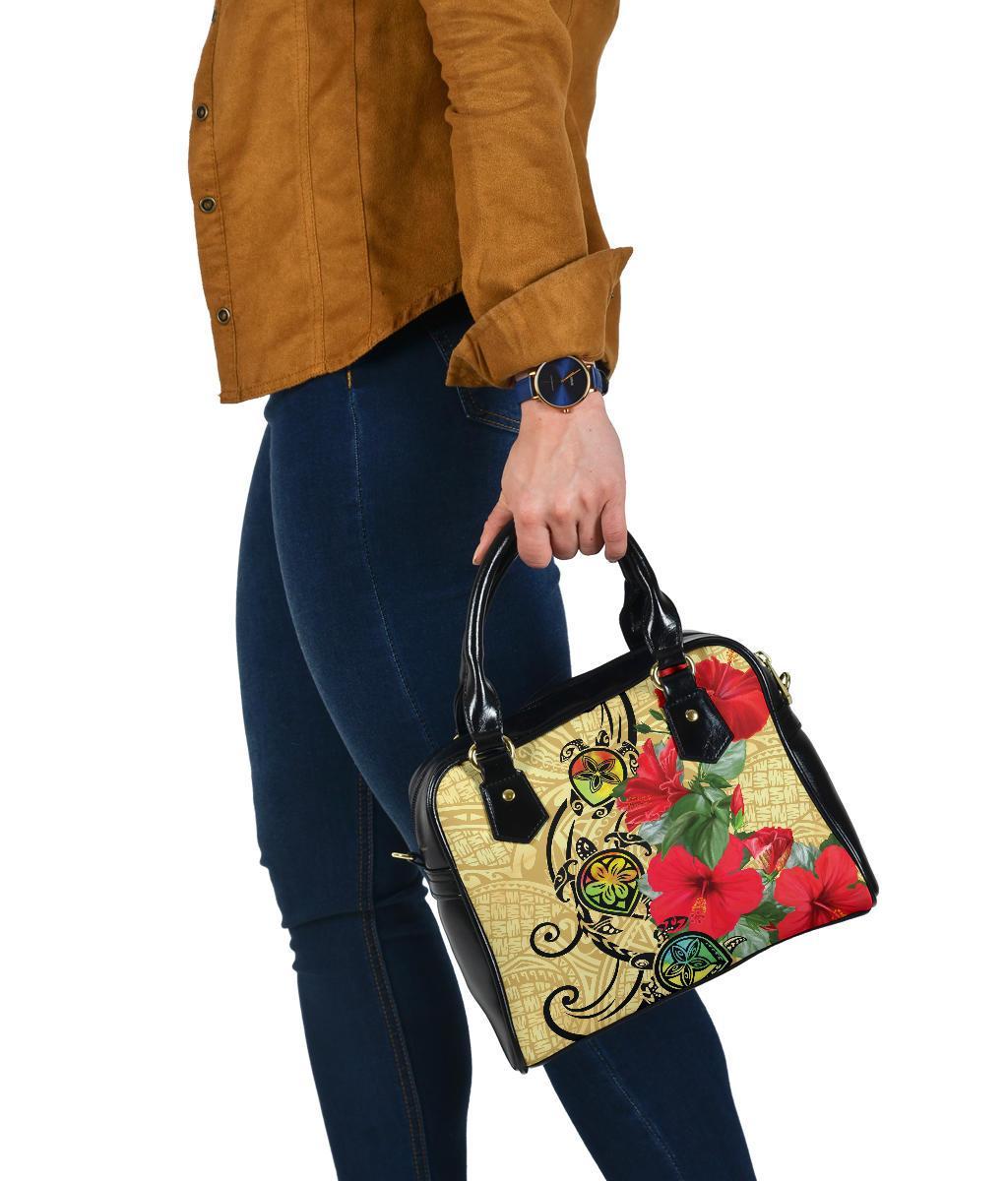 Hawaiian Marble Turtles Hibiscus Shoulder Handbag AH - Polynesian Pride