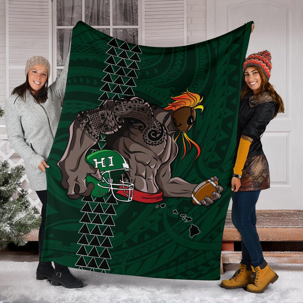 Kakau Blue Hawaii Warrior Football Premium Blanket - Polynesian Pride