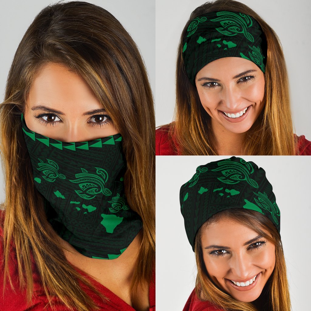 Hawaii Kakau Polynesian Three Turtles Map Bandana 3 - Pack - Green Green One Size - Polynesian Pride