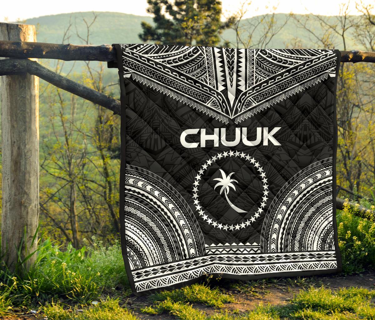 Chuuk Premium Quilt - Chuuk Flag Polynesian Chief Black Version - Polynesian Pride