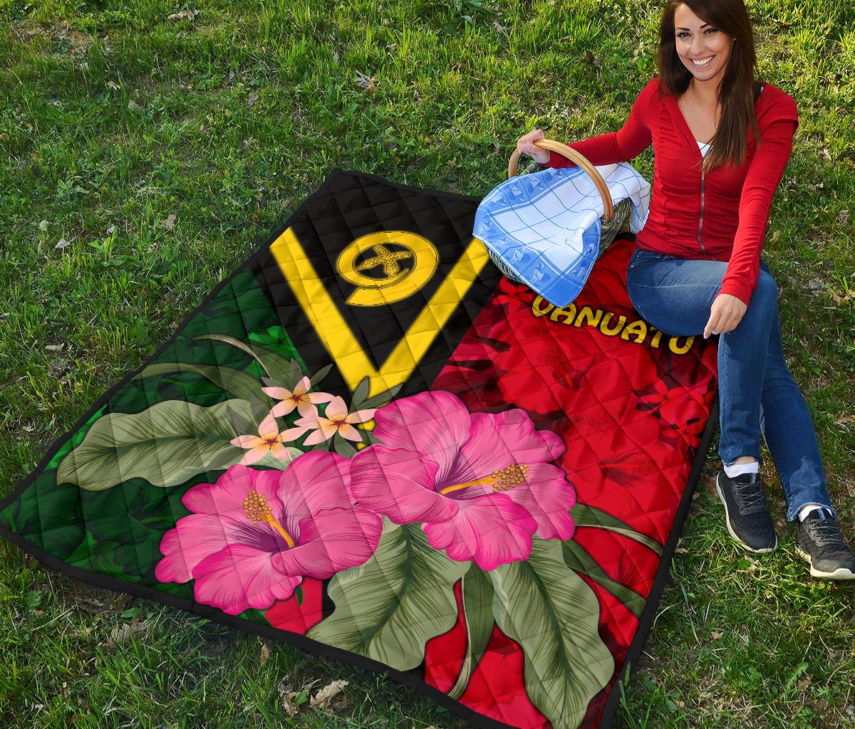 Vanuatu Premium Quilt - Vanuatu Flag with Hibiscus - Polynesian Pride