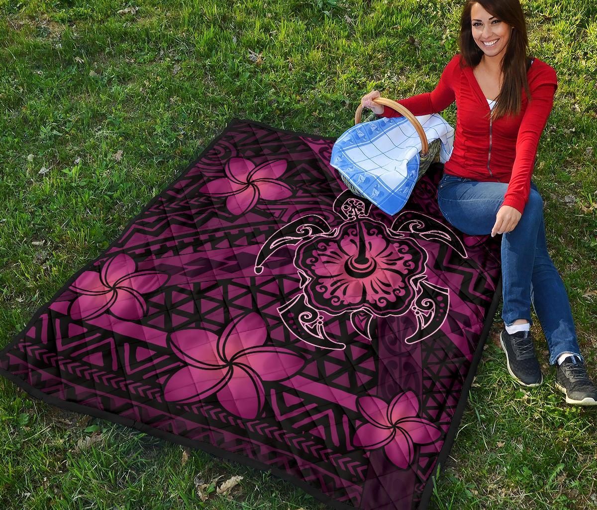 Hawaii Mix Polynesian Turtle Plumeria Premium Quilt - AH - Nick Style - Pink - Polynesian Pride