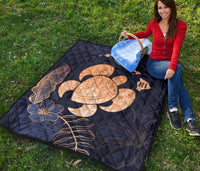 Personalized - Hawaii Kakau Polynesian Turtle Map Premium Quilt - Indigo - Polynesian Pride