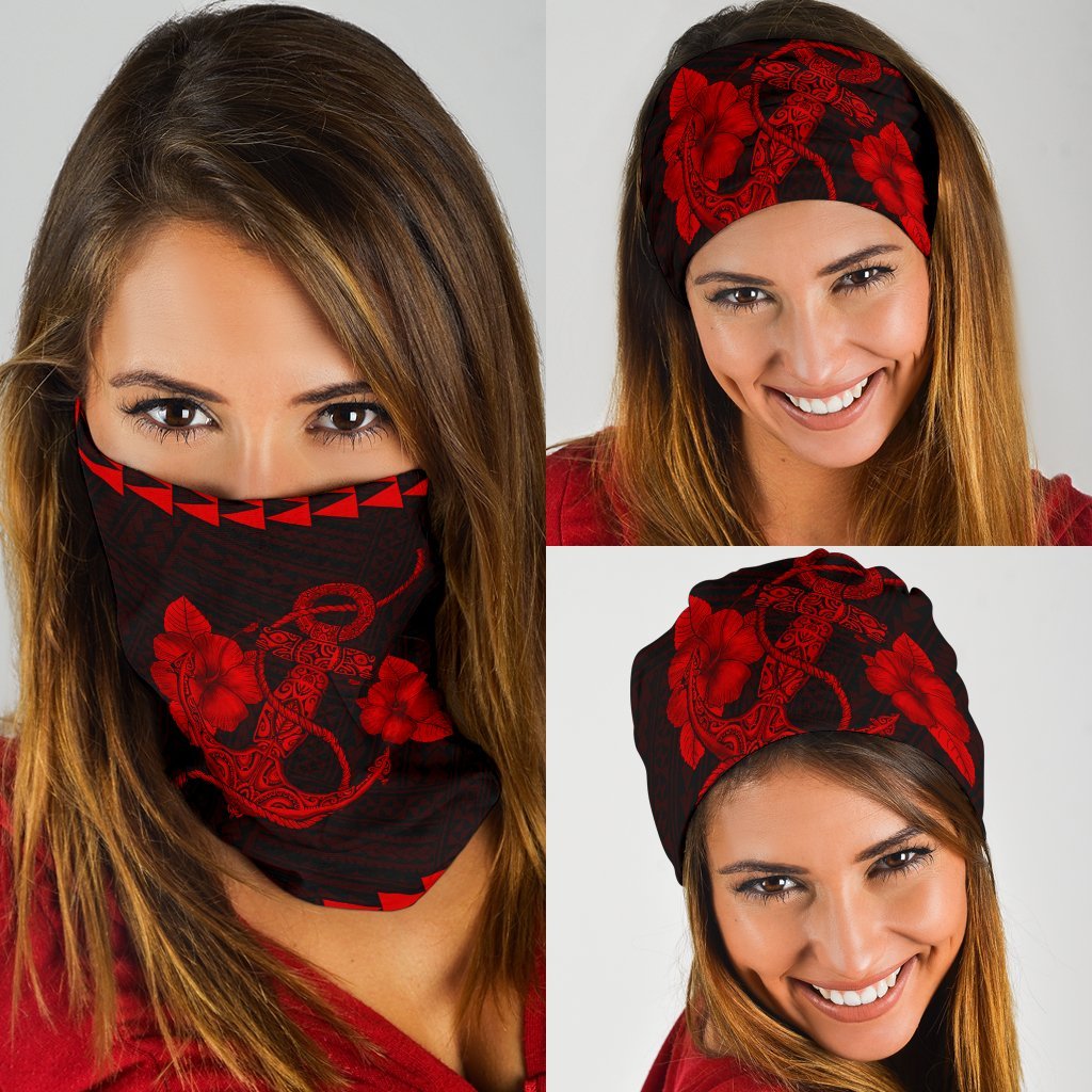 Hawaii Kakau Polynesian Anchor Bandana 3 - Pack - Red Red One Size - Polynesian Pride