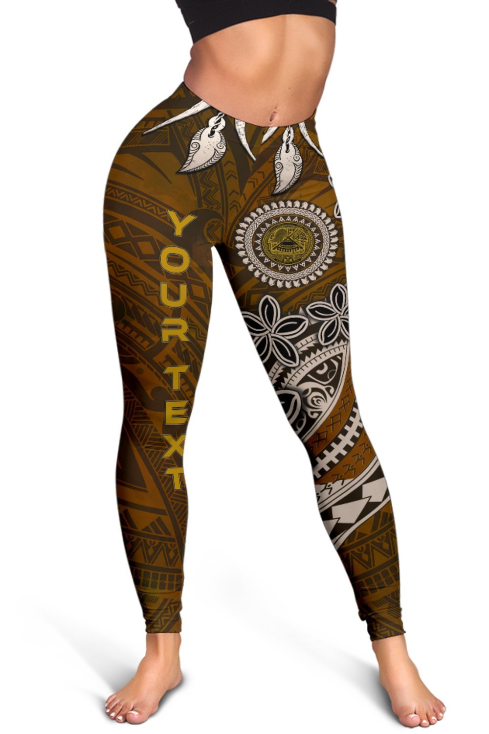 American Samoa Custom Personalised Women's Leggings - Polynesian Boar Tusk Brown - Polynesian Pride