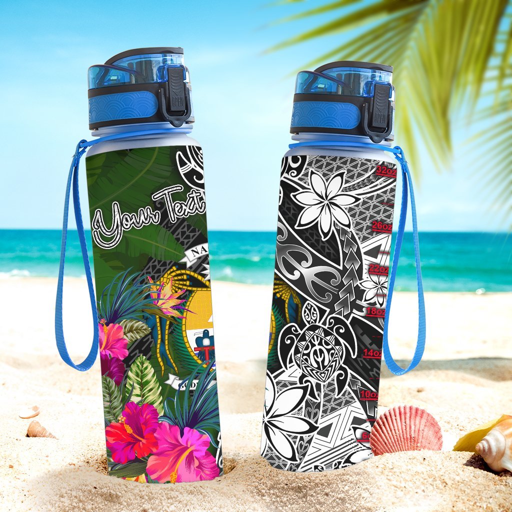 Nauru Custom Personalised Hydro Tracking Bottle - Turtle Plumeria Banana Leaf Crest - Polynesian Pride