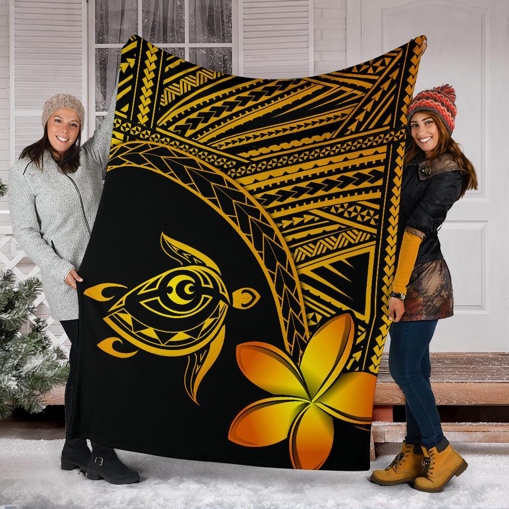 Hawaii Premium Blanket - Hawaii Turtle Plumeria Yellow - Polynesian Pride