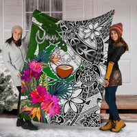 Pohnpei Custom Personalised Premium Blanket White - Turtle Plumeria Banana Leaf White - Polynesian Pride