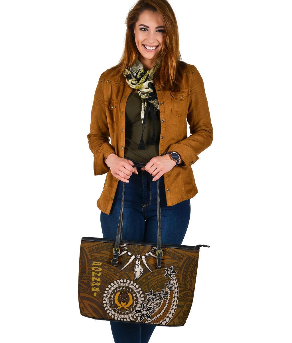 Pohnpei Large Leather Tote - Polynesian Boar Tusk Brown - Polynesian Pride