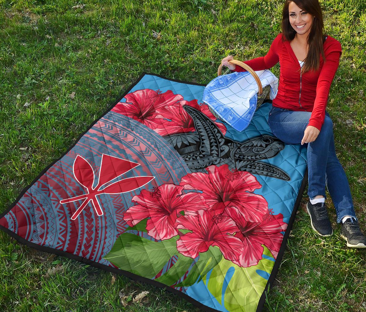 Hawaii Turtle Hibiscus Kanaka Pink Style - Premium Quilt AH - Polynesian Pride