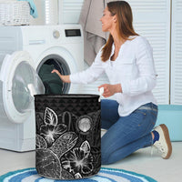 Northern Mariana Islands Laundry Basket - Polynesian Turtle Hibiscus Black - Polynesian Pride