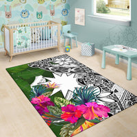 Nauru Area Rug White - Turtle Plumeria Banana Leaf - Polynesian Pride