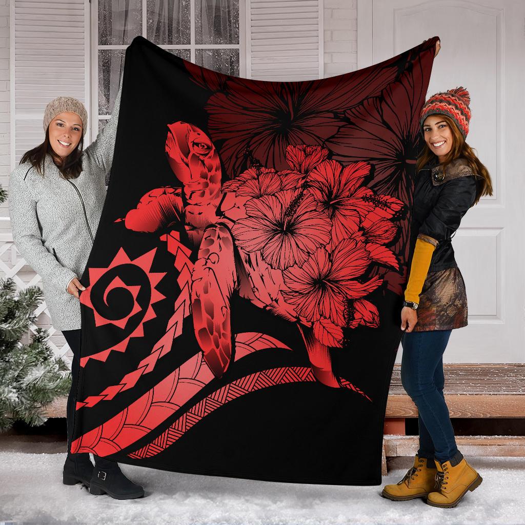Hawaii Turtle Hibiscus Polynesian Vintage Premium Blanket - Red - Polynesian Pride