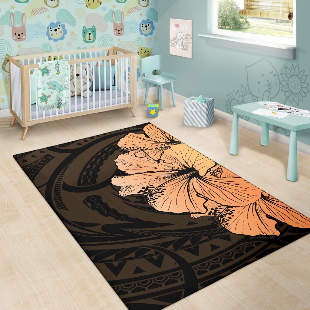 Royal Hibiscus Polynesian Tribal Area Rug Orange AH - Polynesian Pride