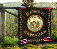 Hawaii Flag Polynesian Premium Quilt Gold - Love Style - Polynesian Pride