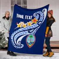 Guam Personalised Premium Blanket - Guam Seal Polynesian Patterns Plumeria (Blue) - Polynesian Pride