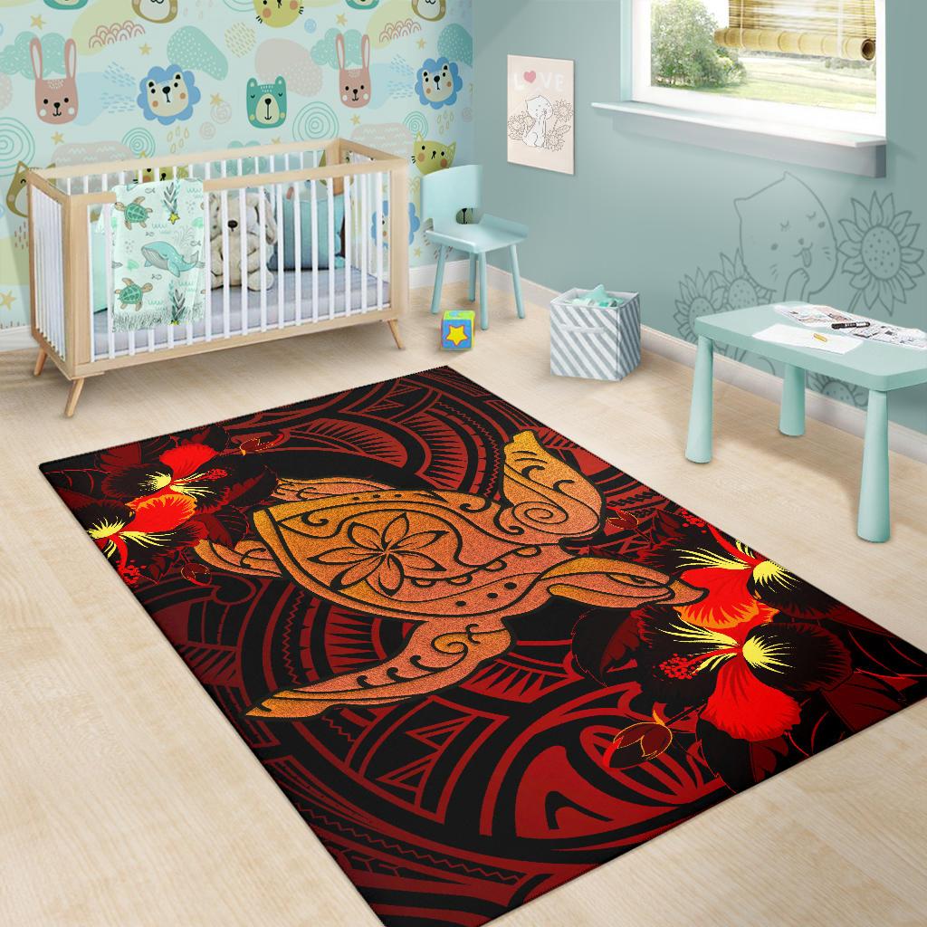 Hawaii Hibiscus Polynesian Red Big Turtle Area Rug AH - Polynesian Pride