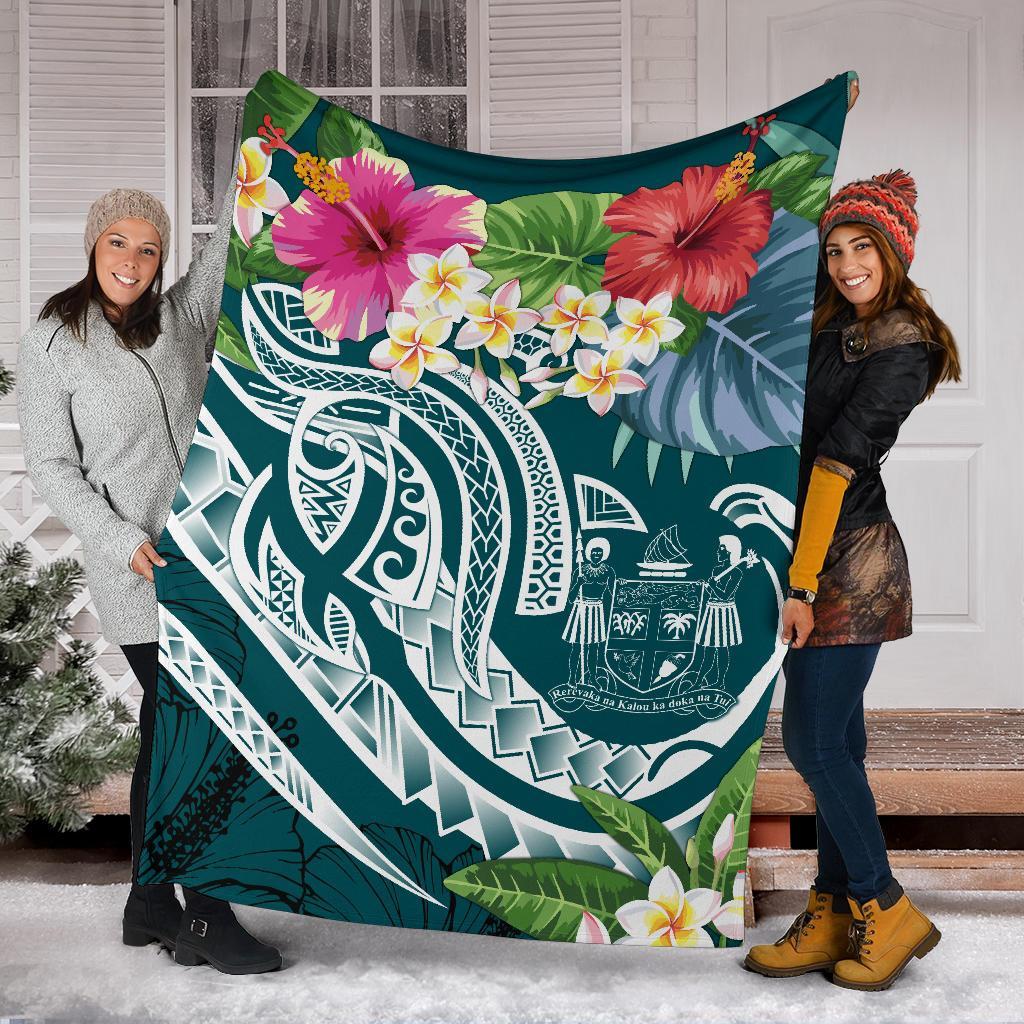 Fiji Polynesian Premium Blanket - Summer Plumeria (Turquoise) - Polynesian Pride