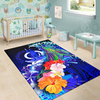 Vanuatu Area Rug - Humpback Whale with Tropical Flowers (Blue) - Polynesian Pride