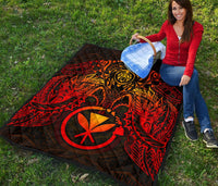 Hawaii Polynesian Premium Quilt - Red Kanaka Maoli Turtle Manta Ray - Polynesian Pride