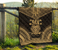 Papua New Guinea Premium Quilt - Papua New Guinea Coat Of Arms Polynesian Chief Gold Version - Polynesian Pride