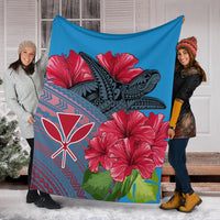 Hawaii Turtle Hibiscus Kanaka Pink Style - Premium Blanket AH - Polynesian Pride