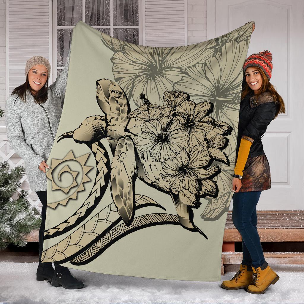 Hawaii Turtle Hibiscus Polynesian Vintage Premium Blanket - Beige - Polynesian Pride