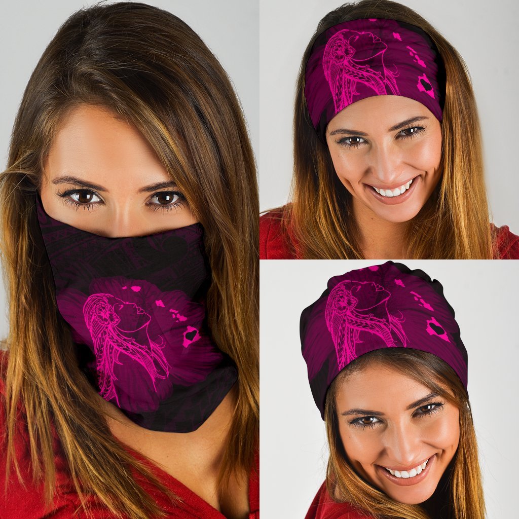 Hawaii Hula Girl Map Hibiscus Polynesian Bandana 3 - Pack - Unique Style Pink Pink One Size - Polynesian Pride