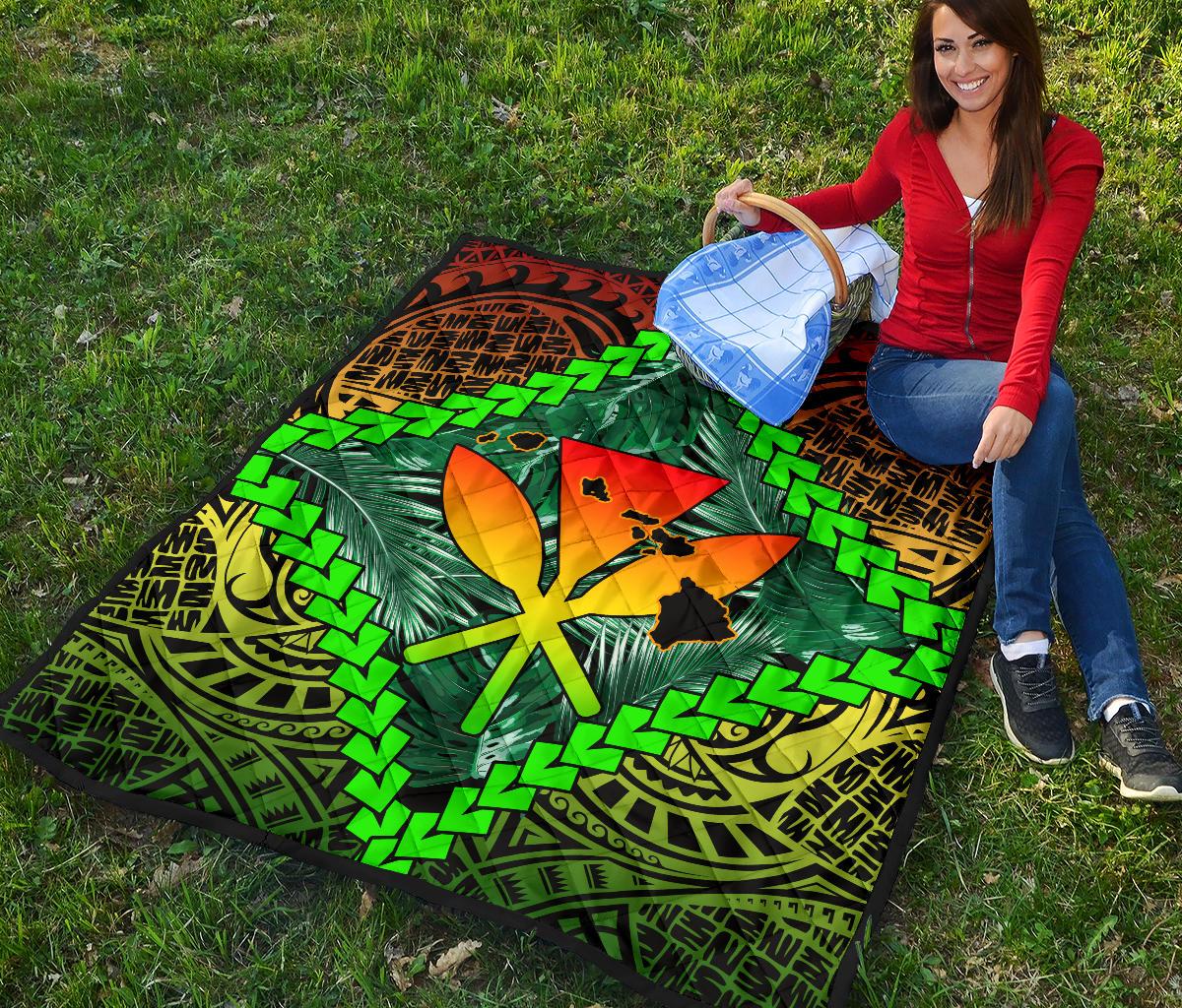 Hawaii Kanaka Kakau Tropical Polynesian Premium Quilt - Polynesian Pride