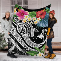 Papua New Guinea Polynesian Premium Blanket - Summer Plumeria (Black) - Polynesian Pride