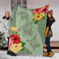 Hawaii Turtle Hibiscus Premium Blanket - Tink Style - Polynesian Pride