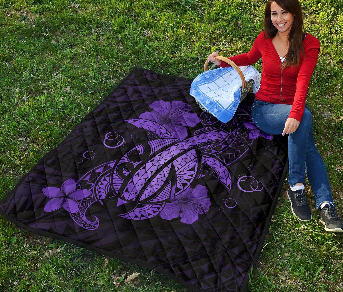 Hawaii Turtle Flower Polynesian Premium Quilt - Purple - Polynesian Pride