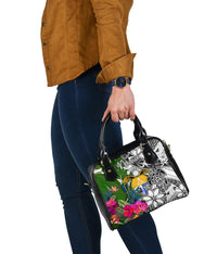 Nauru Shoulder Handbag White - Turtle Plumeria Banana Leaf Crest - Polynesian Pride