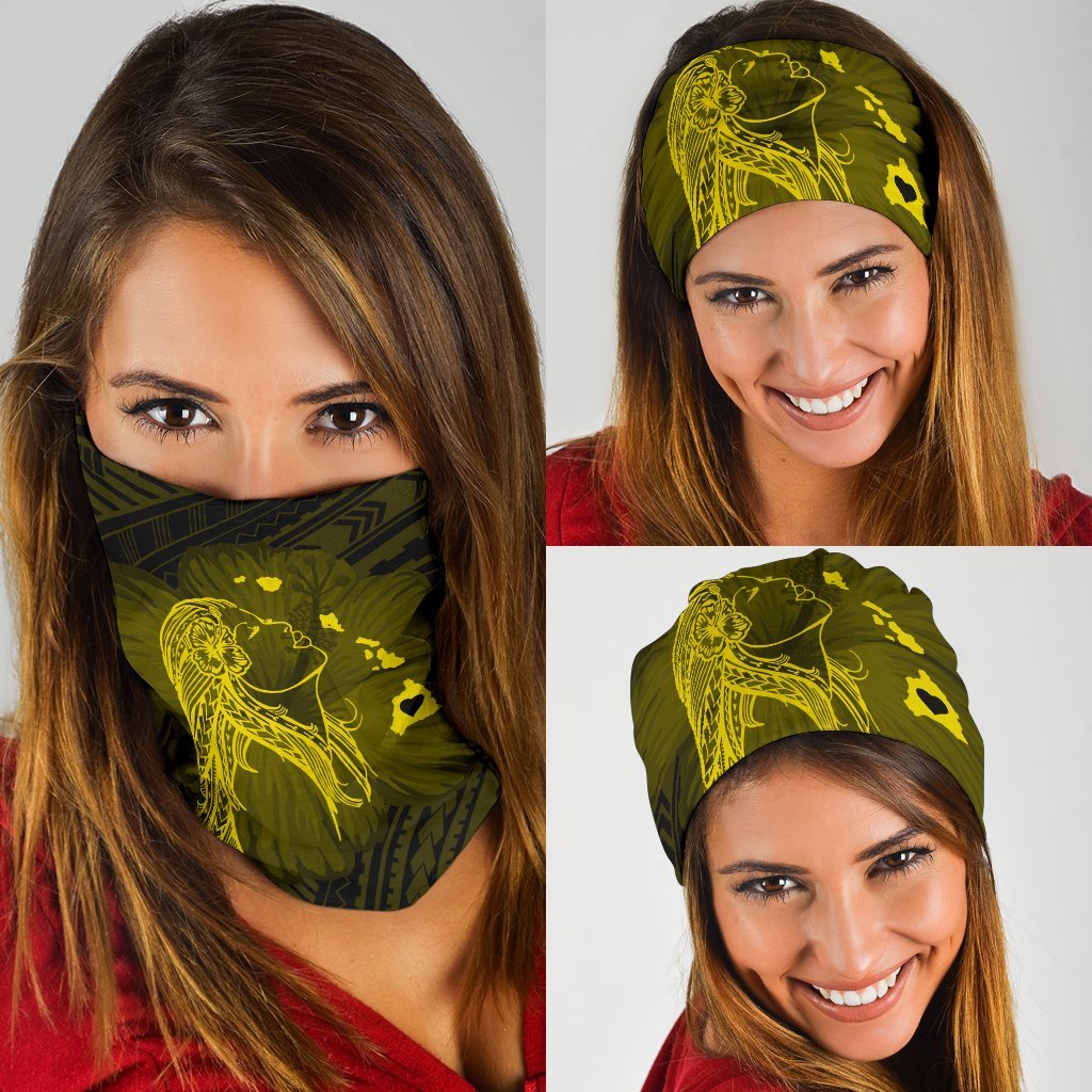 Hawaii Hula Girl Hibiscus Map Polynesian Bandana 3 - Pack - Yellow One Size Black - Polynesian Pride