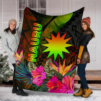 Nauru Polynesian Premium Blanket - Hibiscus and Banana Leaves - Polynesian Pride