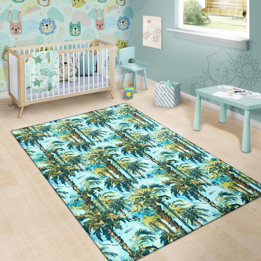 Tropical Palm Trees Blue Rug - Polynesian Pride