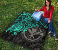 Hawaii Polynesian Premium Quilt - Kanaka Maoli & Turquoise Turtle Hibiscus - Polynesian Pride