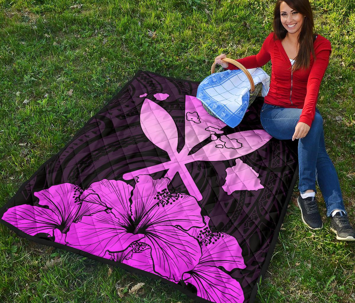 Hawaiian Kanaka Premium Quilt Hibiscus Polynesian Love Pink - Polynesian Pride