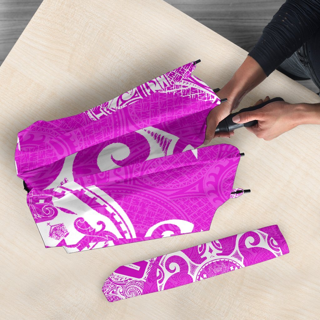 Guam Umbrella Turtle Coat of Arms Polynesian Pattern White Pink - Polynesian Pride